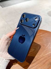 1pc New Minimalist High-End Deep Blue Gradient Wood Grain & Round Grid Apple Pattern Luxury Large Window Tempered Glass With Lens Protection Phone Case Compatible With IPhone 17/17Pro/17ProMax/17Air/16/16Pro/16ProMax/16Plus/15/15Plus/15Pro/15ProMax/14/14Plus/14Pro/14ProMax/13/13Pro/13ProMax/12/12Pro/12ProMax/11/11ProMax, Matte Anti-Fall, Full Coverage Metal Paint Premium Protection Cover - Multicolor - View 6