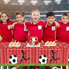 Funmemoir 3 Pack Football Tablecloth Red Football Party Decorations Table Cloth Disposable Football Rectangle Table Cover 51x108 Inch For Football Events Football Theme Birthday Decorations - 3pcs - View 2