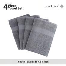 LANE LINEN Toallas de Baño Grandes para - 100% Algo uego 4 Secado Rapido Tamaño Grande otel 28x 54 Gris F - 01 Gris frío - Ver 5