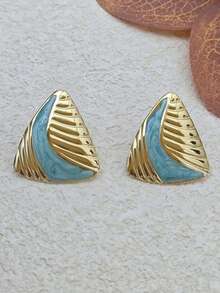 Colorful Enamel Triangle Stud Asymmetrical Statement Earrings For Women Bold Geometric Charm Jewelry Gifts, Unique Baroque Summer Bow Earring Stud Stainless Steel Jewelry Set For Women Summer Beach Vacation Bikini Accessories Attractive Clothes, Wedding Dresses Accessories - Versatile Jewellery P Erfect For Wearing While Swimming, Bathing, Exercising ,Great For Valentines Day, Birthday, Mother Day, And Vacation Surprises. - Gold - View 23