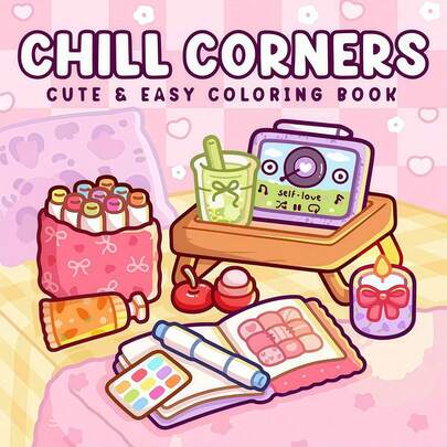 1 Piece CHILL CORNERS Adult & Kids Coloring Book, Bold Simple Design, Relaxing Coloring Book, Christmas, Halloween, Birthday Gift, Children's Day, Back To School Supplies