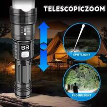 1pc High Power Long Range LED Flashlight, Tactical Light With LCD Battery Display, USB Rechargeable, Adjustable Zoom, Camping Lamp - As Shown In the Figure - View 11