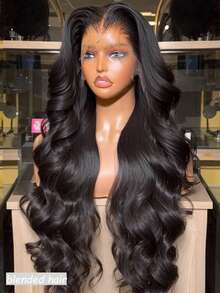 10-36英寸 180%密度 13x4 真人混纺发蕾丝前假发 自然黑色蕾丝前假发 真人混纺发预拔毛水波纹无胶假发 - 自然色&黑色系 - 查看 3
