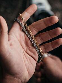 1件嘻哈龐克風不鏽鋼防水18K鍍金扭繩鏈條項鍊 男士款 - Necklace - 查看 2