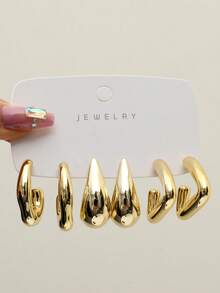1-9 Pairs Vintage Style Golden Water Drop Windmill Geometric Earrings, Made Of High-Quality Plastic, Suitable For Daily Wear, Parties And Dates - Gold - View 7