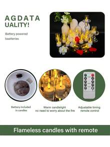 6/12/24pcs Flickering Flameless Candles, Battery Operated Candles With Timer And Remote Control, LED Wishing Candles For Tabletop Centerpiece, Suitable For Christmas, Halloween, Valentine's Day, Dining Table, Room Decor, Wedding, Party, Gift - Transparent - Cup Wax - View 10