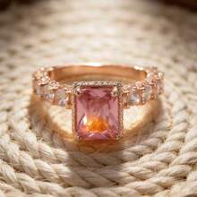Elegant Luxury Pink Cubic Zirconia Women's Ring, Classic Fashion Jewelry Gift For Wedding, Banquet, Perfect Holiday Present - Rose Gold - View 1