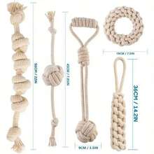 Linen Dog Toys Set, Suitable For Medium & Small Dogs, Includes Rope Toys, Chew Toys With Knots & Balls, Tug Of War, Training, Gum Massage - Multicolor - View 3