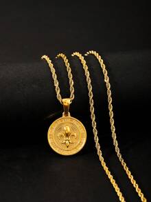 1件装时尚奢华金色几何不锈钢吊坠项链，男士款，精致扭链配饰，适合日常佩戴，节日、生日、周年纪念日送给男友的礼物 - 金色 - 查看 7