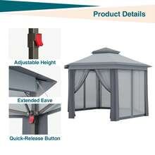 Color gris Pabellón Hexagonal de Acero de 2x2x2 m, para Jardín y Exteriores - Gris - Ver 4