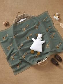 1件装ins风针织婴儿毯，长颈鹿图案柔软婴儿被，新生儿四季儿童盖毯 - 墨綠色 - 查看 1