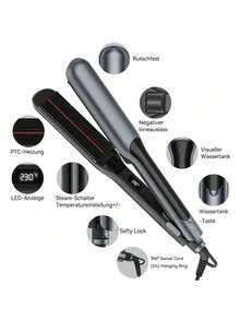 UKLISS 2-In-1 H2O Steam Straightener Curler - Salon-Grade Shine Moisturizing Tool For All Hair Types (110V-240V) - Black - View 8