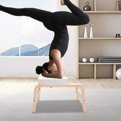 SHIOUCY White Solid Wood Yoga Headstand Stool, Beginner Yoga Headstand Tool, Invert Chair, Headstand Shoulder Stand Bench