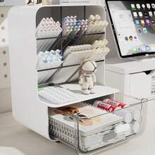 Slanted Pencil Holder, Desktop Storage Box, Office Stationery, Student Miscellaneous Items, Desktop Pencil Organizer, Bedroom Shelf - White - View 2