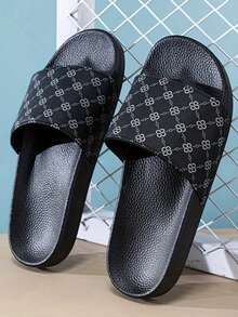 1 Pair Men's Chain Print Casual Beach Slippers, EVA Material, PU Upper, Non-Slip Sole, Suitable For Beach, Vacation, Spring/Summer - Black - View 14