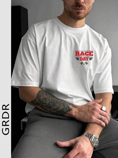 GRDR For Racing Enthusiasts! Men's Vintage American Racing Car Element Printed Short Sleeve T-Shirt | Suitable For Summer Wear | Comfortable & Breathable | Leading Fashion