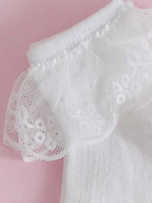 3 Pairs Children White Lace Trim Socks, Elegant & Casual Versatile Mesh Socks - White - View 4