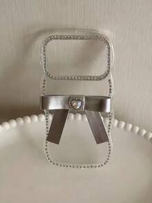 1pc INS Cute Bling Glitter Diamond Rhinestone Clear Plating Leather Bow Phone Case Compatible With IPhone 17 16 15 Pro Max Wavy Frame Y2K - Short Bow - View 2