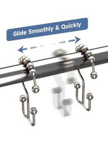 12pcs Anti-Rust Metal Double Glide Shower Curtain Hooks, Suitable For Bathroom Shower Rod Curtain - A - View 1