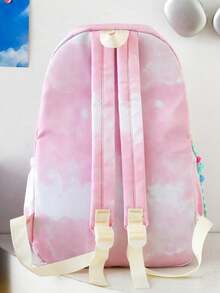 3pcs Tie Dye Backpack Set, Unisex Design, Large Capacity, Lightweight & Breathable, Suitable For Various Occasions - Pink - View 2