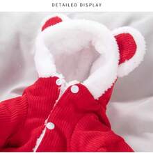 1pc Pet Chinese New Year Outfit, Thick Warm Dog Jacket With Cute Bear Ear Hood, Chinese Lion Dance Print, Suitable For Small Dogs Outdoor In Winter - Red - View 8