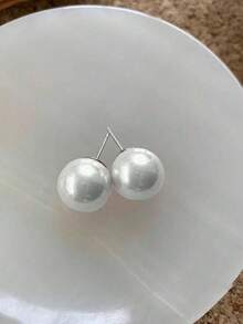 Tkool 2Pcs Exaggerated Faux Pearl Stud Earrings For Women Super Large Statement Earrings Party Jewelry 2024 New Fashion Accessories D5QK - trắng - Xem 2