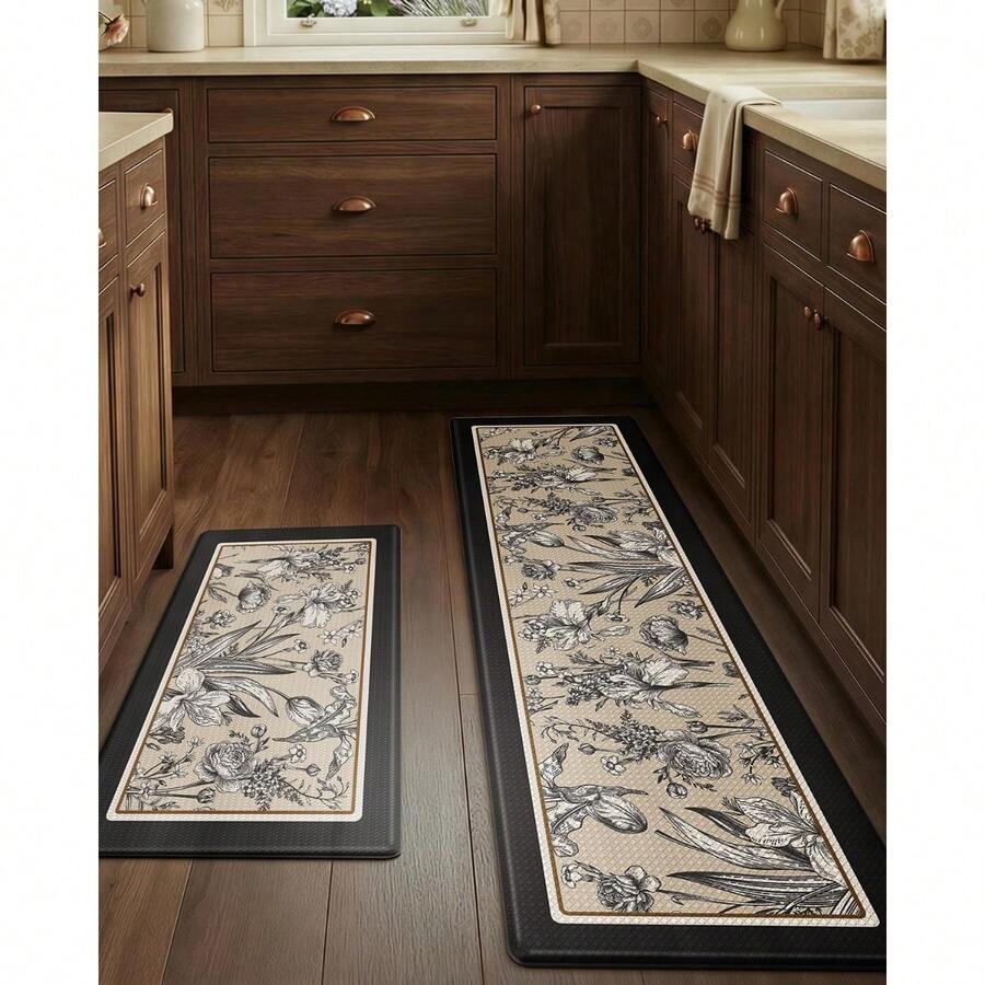 Alfombra de cocina anti-fatiga, Almohadilla de confort en forma de nube para estar de pie, Cojín de piso impermeable y antideslizante para fregadero, lavandería, oficina, Alfombra de espuma de memoria para pisos duros, Decoración del hogar, Regalo del Día de San Valentín - Negro - Ver 1