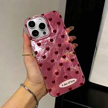 1pc Pink Background Heart Foil Pattern Phone Case - Compatible With Apple 17 Air, 16, 15, 14, 13, 12, 11 Pro Max Plus - Pink - View 1