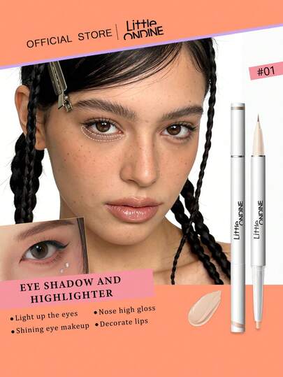 Little Ondine 01 Eyeshadow & Highlighter Palette, Pearlescent Shimmer, Greige Rose, Lightweight Luminous Finish, Soft Focus Brightening, Single Swipe Pigment, Suitable For Sensitive Eyes, Enhances Monolids, Illuminates Under Eyes, 0.35g + 0.2g / 0.02oz