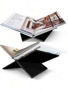 1pc X-Shaped Acrylic Transparent Bookshelf, Can Be Used As Reading Shelf, Music Album Display Rack, Available In Black And White, Home Display Rack Suitable For Library, Cookbook Rack, Music Album Rack And Various Books Reading And Placement, Also Can Be Used As Kitchen Countertop Decor - Transparent - View 5