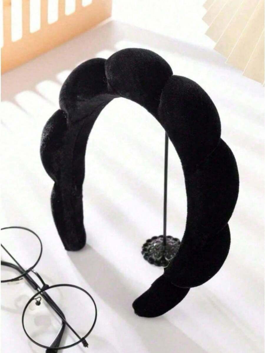 1 Piece Black Twisted Sponge Terry Cloth Headband, Volumizing High Crown Effect Hair Band For Skincare, Makeup And Home Spa, Soft & Adjustable For Women And Girls