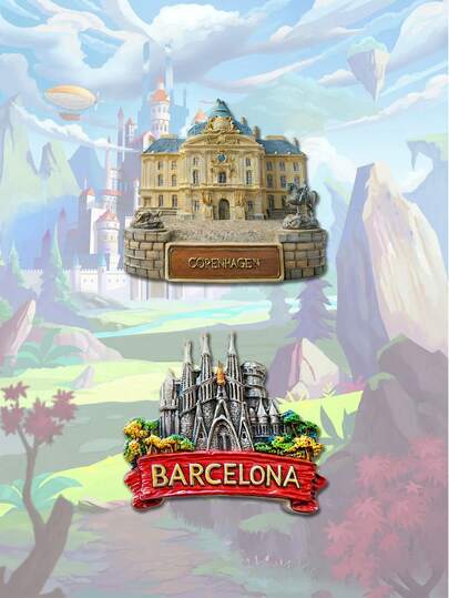1pc Copenhagen Palace + Barcelona Silver Cathedral Creative Resin Fridge Magnet, Palace, 3D Embossed High-End Resin Crafted PVC Fridge Magnet, Kitchen Decor, World Famous Scenery Magnet, Travel Lover Home Decor Gift