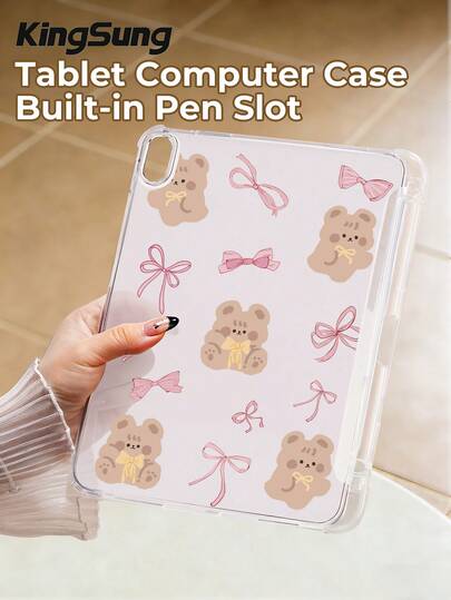 1pc Bear & Bow Pattern Color Tablet Protective Case,Compatible With IPad 10th Generation,IPad Air 11-Inch (M3) 2025,IPad Mini 4/5/6/7,And Compatible With Kindle Paperwhite 12th Gen 2024,Kobo Libra Colour, Fire HD 10 (2023),Models Such As Tab P11,The Four Corners Of The Protective Case Are Shockproof, Lightweight And Easy To Carry