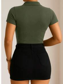 Women's Short-Sleeved Cotton Polo Shirt - Green - View 3