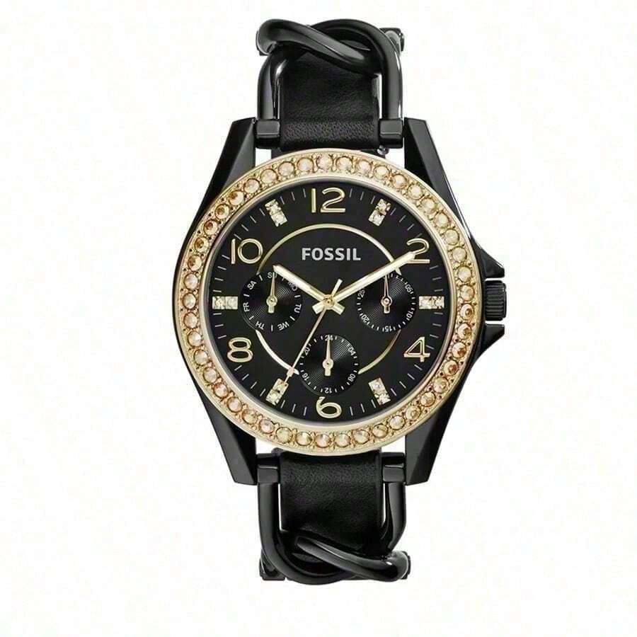 Fossil Women's Watch, Black Dial With Black Leather Strap, Stainless Steel Case, Elegant Minimalist Design, Suitable For Daily Wear, Also Makes A Great Birthday Gift. - Black - View 1