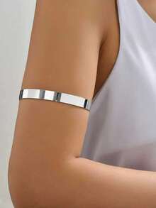 1件简约光滑休闲欧美风派对、节日、嘻哈风格手链，春夏款 - 銀色 - 查看 2