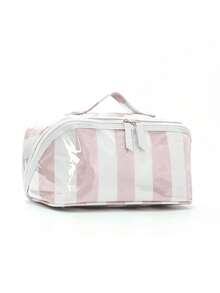 1 Piece Pvc Color-Block Striped Cosmetic Bag, Large Capacity Toiletry And Storage Bag For Women, Portable Travel Makeup Bag, Suitable For Daily Use, Business Trips, And Vacations. Make Up Organizer Toiletry Bag Makeup Storage Makeup Pouch Wash Bag Toiletry Travel Bag Vacation Essentials For Travel Gifts For Women - Multicolor - View 9