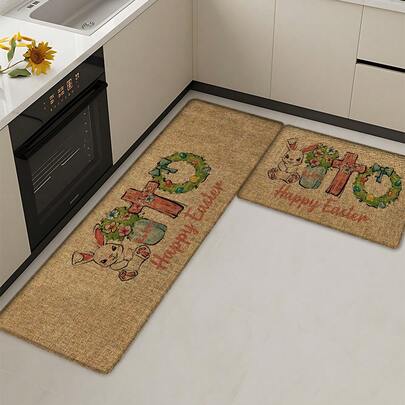 1 قطعة سجادة مطبوعة بنمط أرنب عيد الفصح والصليب، سجادة مستطيلة مطبوعة ثلاثية الأبعاد للغرفة المعيشة والنوم والممر والحمام وغرفة الغسيل - من البوليستر، مناسبة للديكور الداخلي والخارجي للمنزل