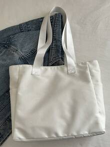 Bolsa de mão moderna em cor sólida, bolsa de ombro casual com contraste de cores, mochila para estudantes de literatura, adequada para mulheres e estudantes, pode ser usada para carregar livros, fazer compras, ir à escola, etc. - Branco - Ver 6