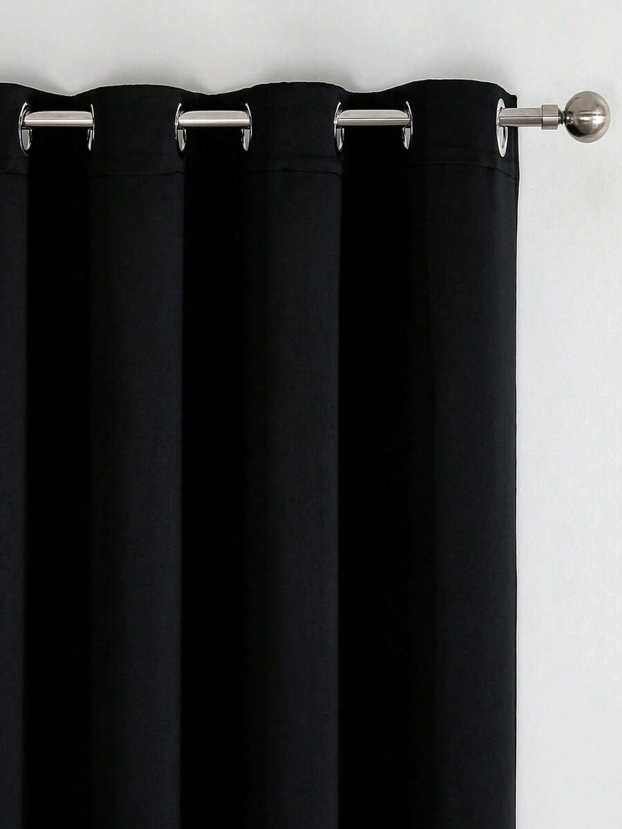 1pc Solid Color Polyester Blackout Curtain Panel, Darkens Room, Heat Insulation, Suitable For Living Room, Bedroom, Decoration - Dark - View 1