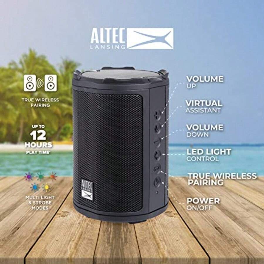 Altec Lansing - Altavoz Bluetooth inalámbrico HydraMotion con Sonido de 360 Grados portátil IP67 Impermeable para Exteriores a Prueba de Golpes a Prueba de Nieve a Prueba de Todo 12 Horas de - Negro - - Ver 1