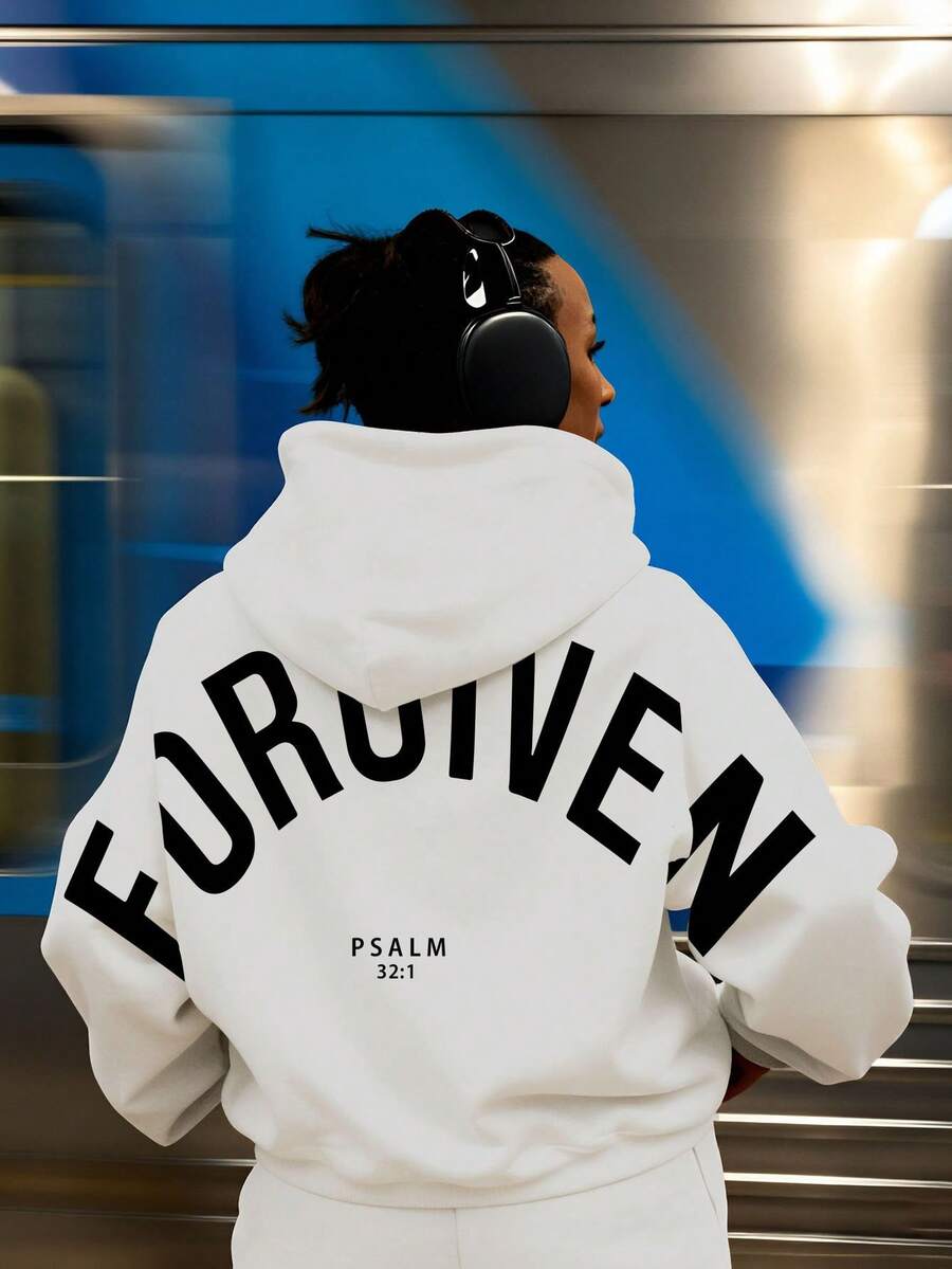 Kingdom Essential  Women's Hoodie |   Forgiven Psalm 32:1 Hoodie - Cotton Material Comfort & Breathability Casual & Sporty Outfits--Valentine Outfits For Women,Women Gifts - trắng - Xem 1