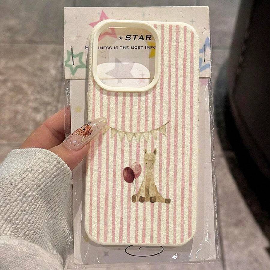 1 pieza Funda de teléfono con patrón de bandera colgante de oveja linda de rayas rosas de material TPU, compatible con iPhone 17 Pro Max/17/16 Pro Max/15/13/12/11, S20 FE/A15/S24/A55, Redmi Note 11/Note 12/Note 13 Pro, cobertura completa, protección suave anti-caídas - Blanco - Ver 1