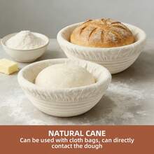 Juego completo de herramientas para hornear pan: Juego de cestas de fermentación de ratán natural de gran capacidad (redonda/ovalada), Lame de pan, Raspador de masa y Forro de lino - Adecuado para panaderos domésticos y profesionales, incluye paño de fermentación de masa madre, pan bohemio, kit de rebanadora de pan de acero inoxidable - - - Ver 3