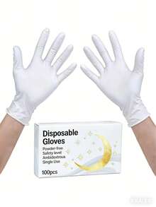 100/50/4只装 白色无粉丁腈一次性手套，不含乳胶，家用清洁手套，适用于家庭清洁、美发沙龙、宠物美容、DIY手工、浴室和厨房清洁（袋装） - 白色 - 查看 10