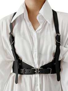 1pc Women's Punk Style Black Leather Adjustable Corset Belt, Sexy Accessory For Shirts, Dresses, Jackets Or Casual Wear - Black - View 1