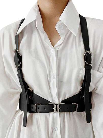 1 chiếc thắt lưng corset da đen kiểu punk dành cho nữ, có thể điều chỉnh, phụ kiện gợi cảm cho áo sơ mi, váy, áo khoác hoặc trang phục thường ngày.