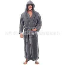 Chemise de nuit longue à capuche, manches longues, poches, coupe ample et épaisse pour hommes en grande taille, idéale pour l'hiver - Rouge et noir - Voir 2