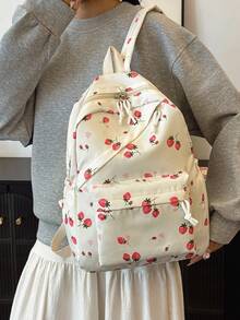 Set de 3 rucsacuri la modă cu model de căpșuni, stil școlar, inclusiv rucsac, geantă de prânz și penar, cu compartiment pentru laptop, bretele reglabile, set de ghiozdane cu capacitate mare și mai multe buzunare, set de rucsac multifuncțional de zi cu zi, potrivit pentru fete/adolescenți/studenți/absolvenți pentru uz zilnic/vacanță/călătorii/înapoi la școală - alb - Vizualizare 7
