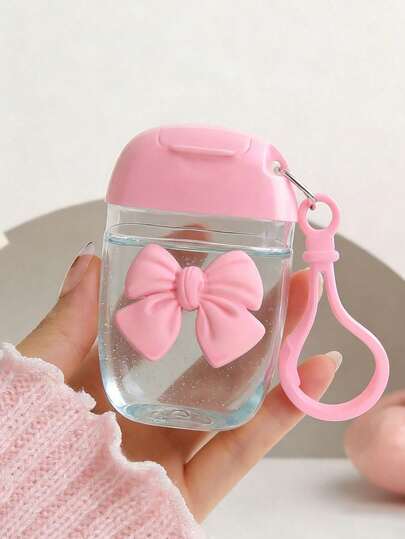 3pcs Set - Pink (30ml) Transparent Alcohol Spray Bottle, Pink Bow Hand Sanitizer Bottle, Travel Hanging Hook Keychain, Pink Flip Cap, With 3D Bow Design Hand Sanitizer/Perfume Bottle